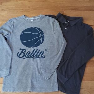 2 boys long sleeve shirts. One thermal, one polo